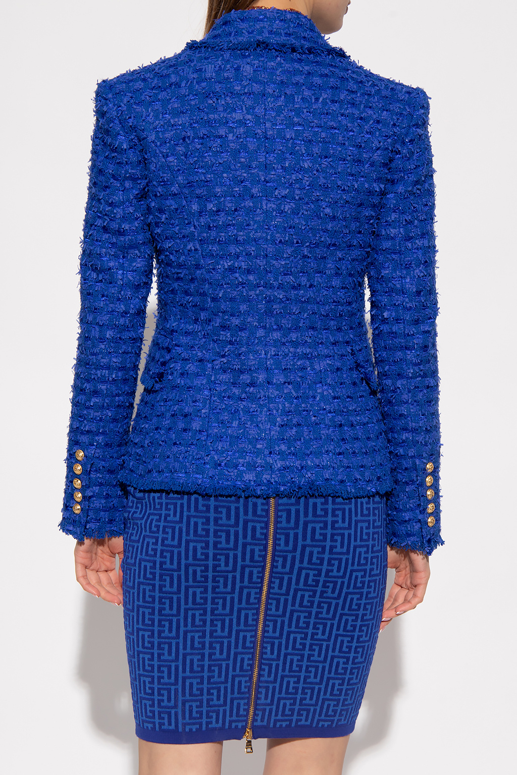 Balmain blue tweed blazer best sale